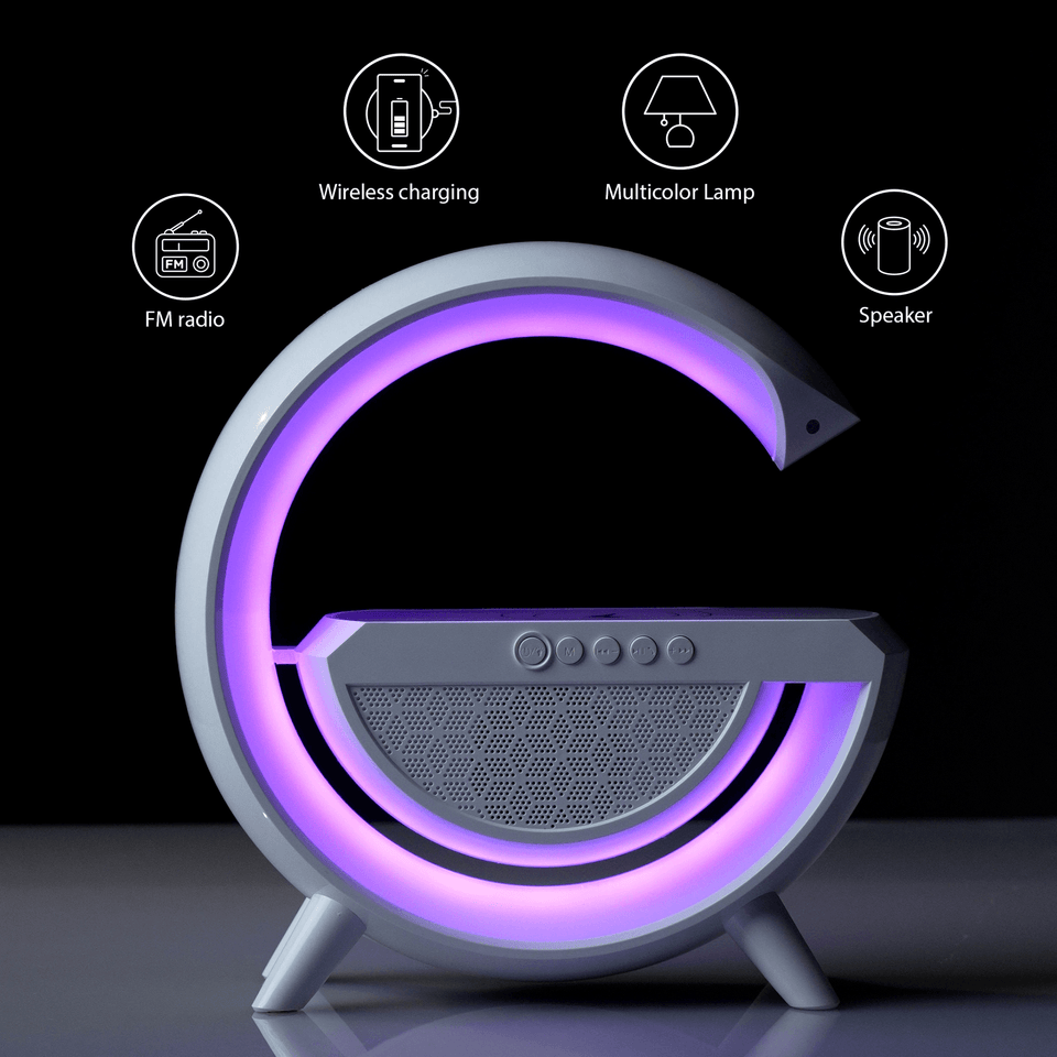 G Shaped RGB Light Table Lamp With Wireless Charger and Speaker