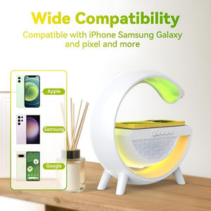 G Shaped RGB Light Table Lamp With Wireless Charger and Speaker